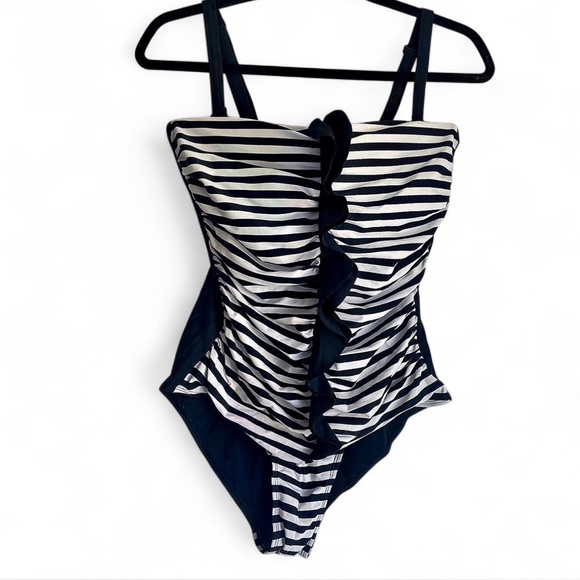 Forever 21+ Black and White Striped Swimsuit Bathing Suit - Picture 1 of 3